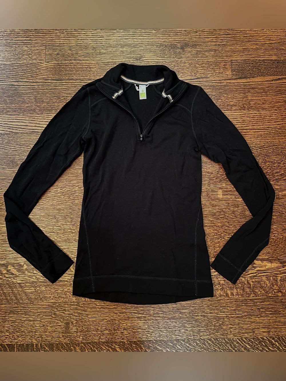 Smartwool Baselayer, 3/4 Zip Neckline, Black Longsleeve Merino Wool Top